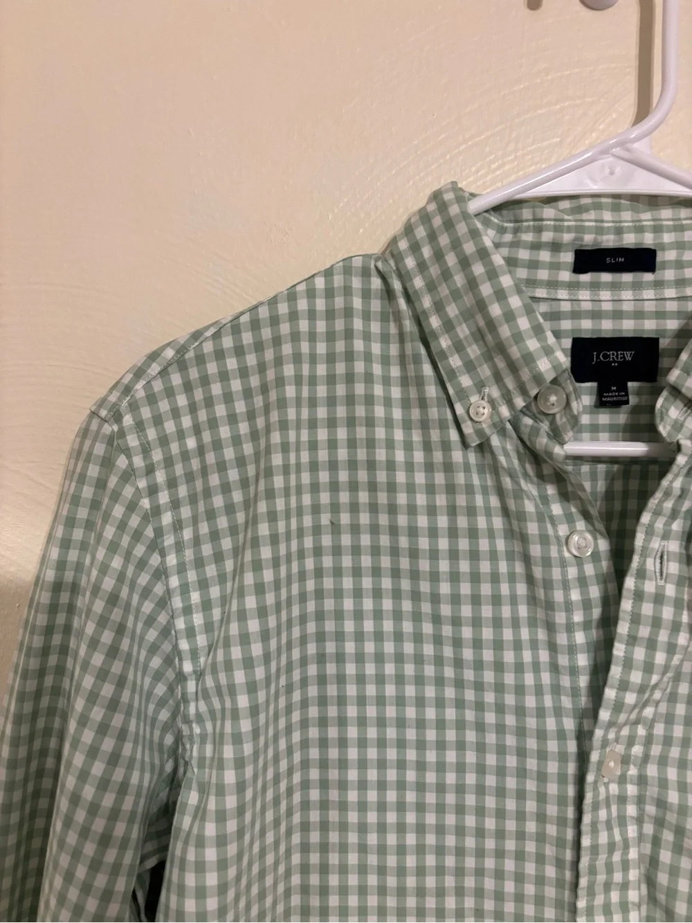 J.Crew Mens M Slim Fit Green Gingham Button Down Shirt 100% Cotton